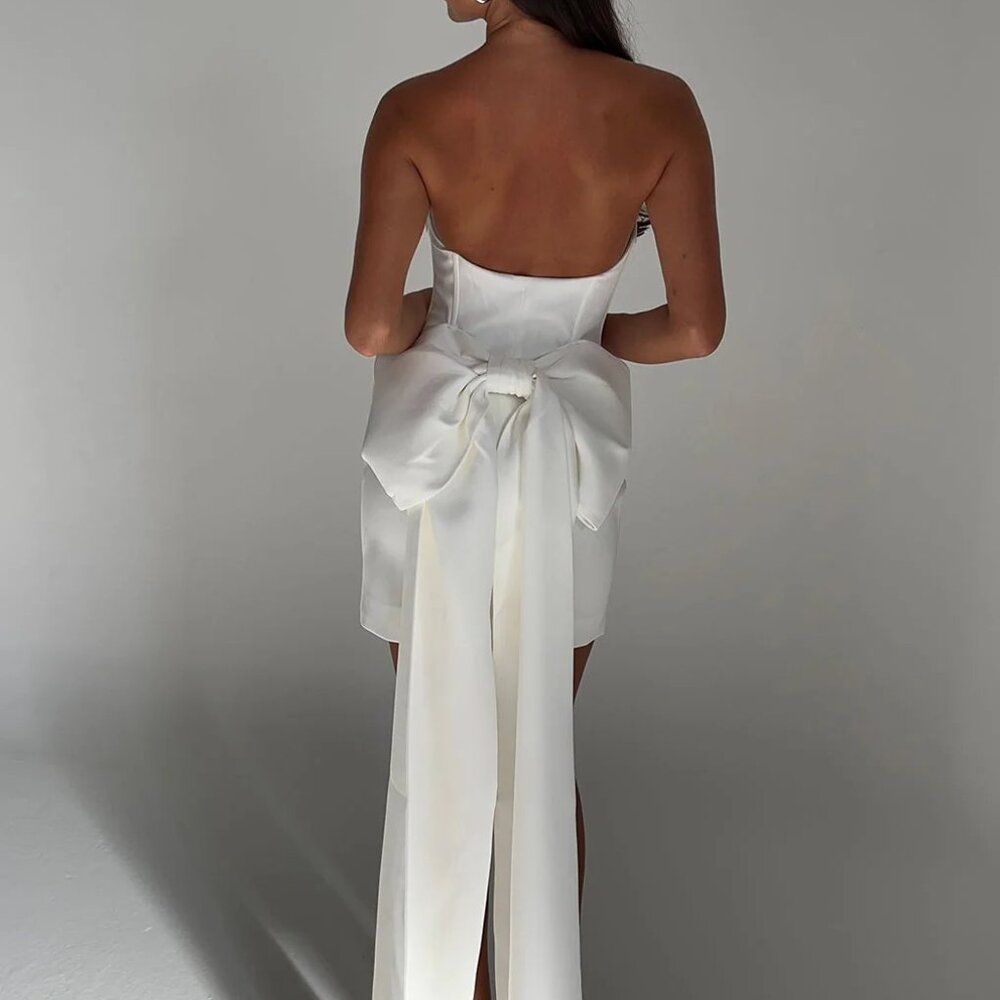 Meshki Meredith Strapless Bow Mini, White, Size Medium